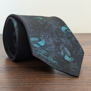 Oscar de la Renta Silk Neck Tie - Teal and Black